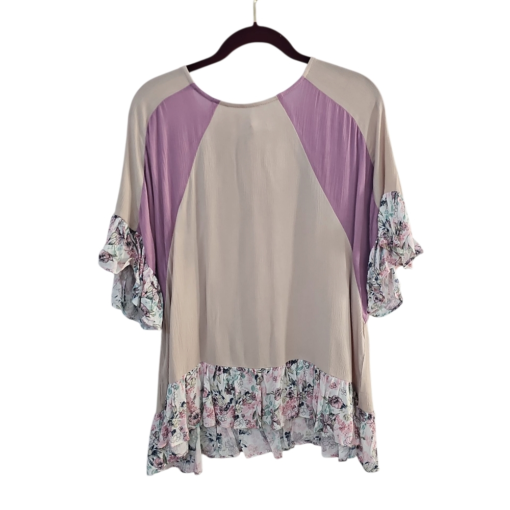 NWT DAVI & DANI Purple Floral Boho Top Size M Hippie Patchwork Cottagecore - Picture 4 of 4